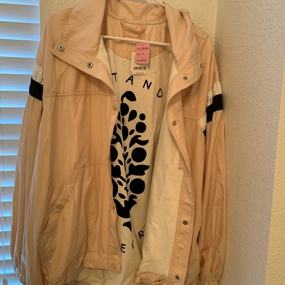 💋NWT💋Free People Cream Bomber Jacket with Black and White Stripes 030 - Picture 5 of 6